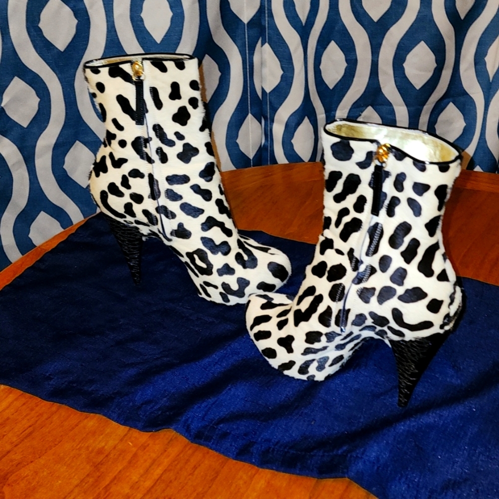 Giuscppe Zanotti Leopard Ponyskin Leather Fur Ankle Boots